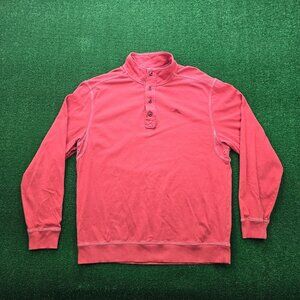 Tommy Bahama Relax Sweater Mens Large Red Orange Long Sleeve Pullover 1/4 Button